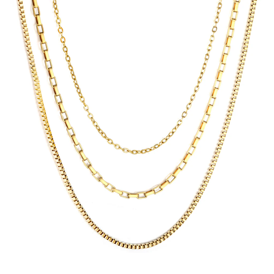Tresoli Stainless Steel Gold Color PVD Three Tier Combination Necklace