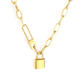 Tresoli Stainless Steel Gold Color PVD Chunky Chain Lock Pendant Necklace
