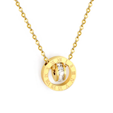 Tresoli Stainless Steel Gold Color PVD Diamond Set Design Engraved With Roman Numerals Necklace