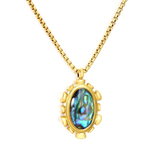 Tresoli Stainless Steel Gold Color PVD Square Pearl Blue Oval Abalone Shell Pendant Necklace