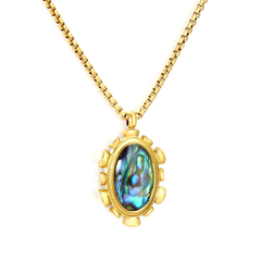 Tresoli Stainless Steel Gold Color PVD Square Pearl Blue Oval Abalone Shell Pendant Necklace