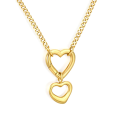 Tresoli Stainless Steel Gold Color PVD Double Sided Polished Chain Heart Pendant Necklace