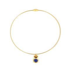 Tresoli Stainless Steel Gold Color PVD Spring Link Chain Tiger's Eye And Lapis Lazuli Pendant Necklace