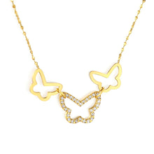 Load image into Gallery viewer, Tresoli Stainless Steel Gold Color PVD CNC White Zircon Inlaid Hollow Polished Butterfly Charm Necklace