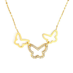 Tresoli Stainless Steel Gold Color PVD CNC White Zircon Inlaid Hollow Polished Butterfly Charm Necklace