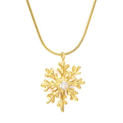 Tresoli Stainless Steel Gold Color PVD Snowflake Pendant Inlaid Round White Zircon Round Snake Chain Necklace