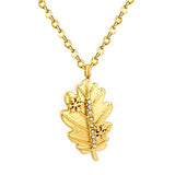 Stainless Steel Gold Color PVD Paved Zircon Snowflake Leaf Cable Chain Necklace