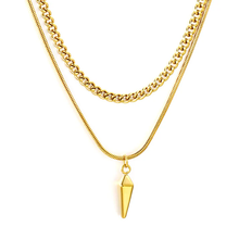 Load image into Gallery viewer, Tresoli Stainless Steel Gold Color PVD Double Chain Stud Pendant Necklace