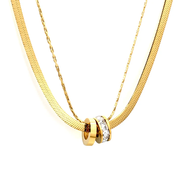Tresoli Stainless Steel Gold Color PVD Diamond Accented Double Hoop Necklace