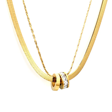 Load image into Gallery viewer, Tresoli Stainless Steel Gold Color PVD Diamond Accented Double Hoop Necklace