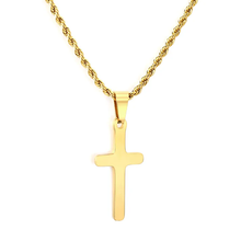 Load image into Gallery viewer, Tresoli Stainless Steel Gold Color PVD Brushed Cross Pendant Necklace