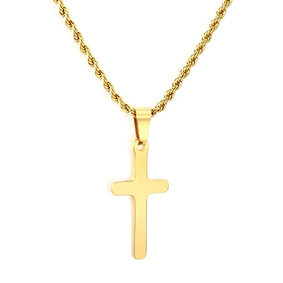 Tresoli Stainless Steel Gold Color PVD Brushed Cross Pendant Necklace