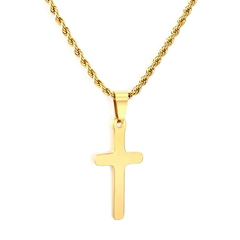 Tresoli Stainless Steel Gold Color PVD Brushed Cross Pendant Necklace