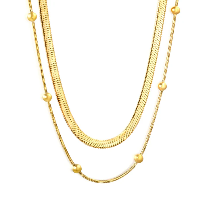 Tresoli Stainless Steel Gold Color PVD Bead Gripping Blade Chain Necklace