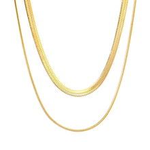 Load image into Gallery viewer, Tresoli Stainless Steel Gold Color PVD Round Snake Blade Double Chain Necklace