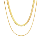 Tresoli Stainless Steel Gold Color PVD Round Snake Blade Double Chain Necklace