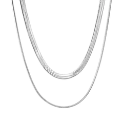 Tresoli  Stainless Steel Color PVD Round Snake Blade Double Chain Necklace