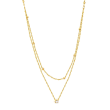 Load image into Gallery viewer, Tresoli Stainless Steel Gold Color PVD Round Diamond And Pearl Double Chain Necklace