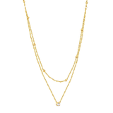 Tresoli Stainless Steel Gold Color PVD Round Diamond And Pearl Double Chain Necklace