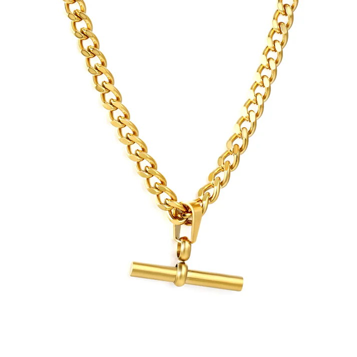 Tresoli Stainless Steel Gold Color PVD Bar Pendant Chain Necklace