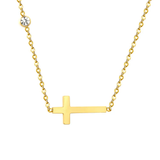 Tresoli Stainless Steel Gold Color PVD Cross Cross Pendant With Round Diamond Cross Chain Necklace