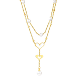 Tresoli Stainless Steel Gold Color PVD Pearl Heart Tassel Pendant Necklace