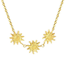 Load image into Gallery viewer, Stainless Steel Gold Color PVD Three Sunflower Charms Necklace