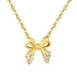 Tresoli Stainless Steel Gold Color PVD Flat Cross Chain Bowknot Inlaid CNC White Zircon Necklace