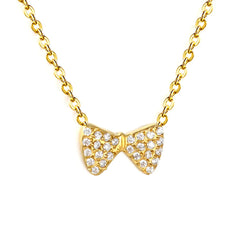 Tresoli Stainless Steel Gold Color PVD Bowknot Inlaid CNC White Zircon Flat Cross Chain Necklace