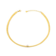 Load image into Gallery viewer, Tresoli Stainless Steel Gold Color PVD Four Prong Round White Zircon Necklace With Snake Bone Chain