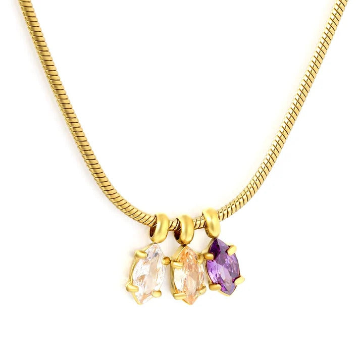 Stainless Steel Gold Color PVD Mixed Zircon Charm Snake Chain Necklace