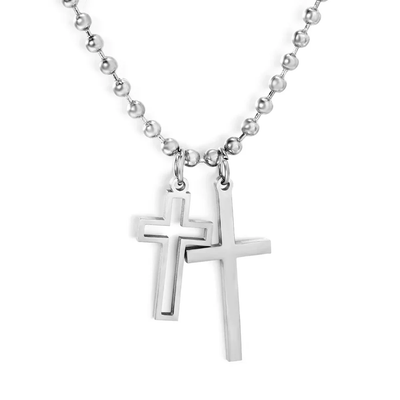 Tresoli Stainless Steel Color PVD Smooth And Hollow Cross Bead Necklace