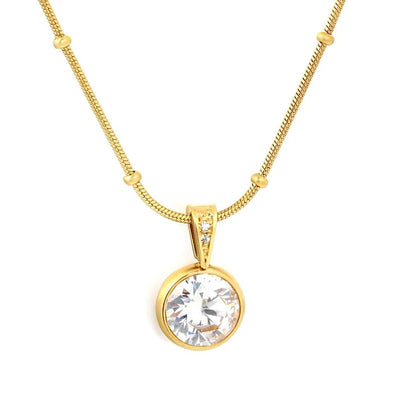 Stainless Steel Gold Color PVD White Zircon Clasp Round Necklace