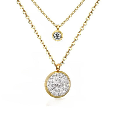 Tresoli Stainless Steel Color PVD Double Layer Chain Crystal CZ Pendants Necklace