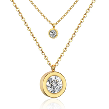 Load image into Gallery viewer, Tresoli Stainless Steel Gold Color PVD Round Cubic Zirconia Multi Layer Chain Pendant Necklace