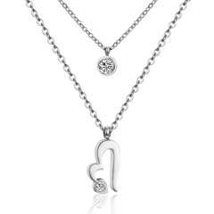 Tresoli Stainless Steel Color PVD Heart Round Cubic Zirconia Multi Layer Link Chain Pendant Necklace