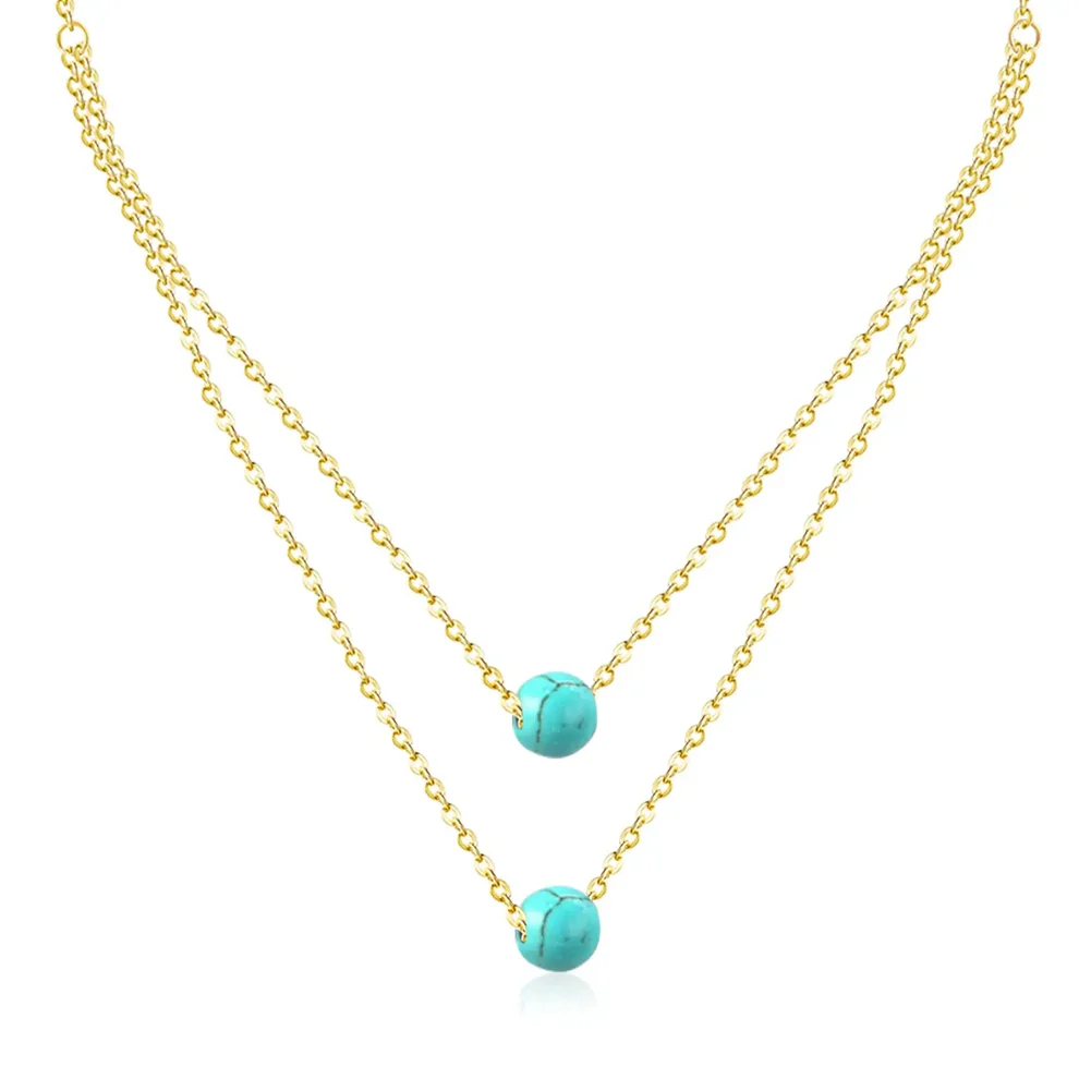 Tresoli Stainless Steel Gold Color PVD Plating Gun Round Ball Double Chain Necklace