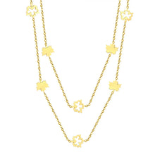Load image into Gallery viewer, Tresoli Stainless Steel Gold Color PVD Hollow Maple Leaf And Polished Maple Leaf Charm Cross Double Layer Chain Necklace