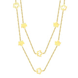 Tresoli Stainless Steel Gold Color PVD Hollow Maple Leaf And Polished Maple Leaf Charm Cross Double Layer Chain Necklace