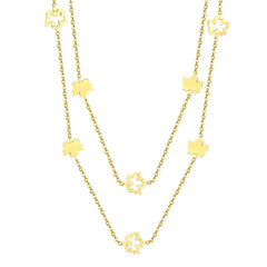 Tresoli Stainless Steel Gold Color PVD Hollow Maple Leaf And Polished Maple Leaf Charm Cross Double Layer Chain Necklace