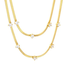 Load image into Gallery viewer, Stainless Steel Gold Color PVD Double Line White Zircon Charm Blade Chain Necklace