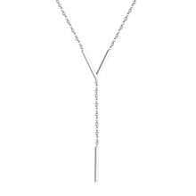 Load image into Gallery viewer, Tresoli Stainless Steel Color PVD Letter V Link Chain Cuboid Pendant Necklace