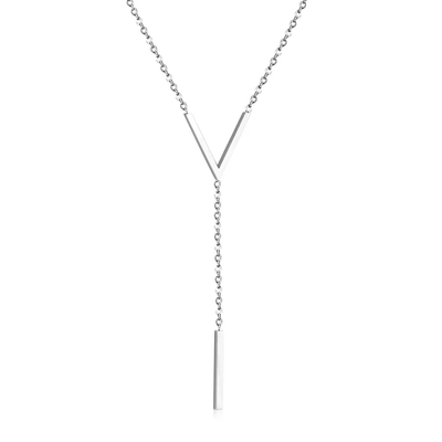 Tresoli Stainless Steel Color PVD Letter V Link Chain Cuboid Pendant Necklace