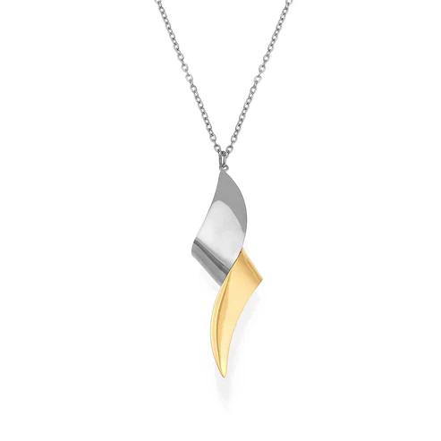 Stainless Steel And Gold Color PVD Twisted Knot Pendant Necklace
