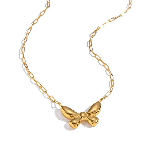 Tresoli Stainless Steel Gold Color PVD 3D Butterfly Necklace
