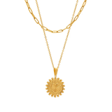 Tresoli Stainless Steel Gold Color PVD Oval Tag Pendant Cross And Long Cross Chain Necklace