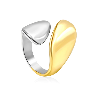 Tresoli Stainless-Steel Two-Tone Color PVD Double Snake Head Motif Open Adjustable Ring
