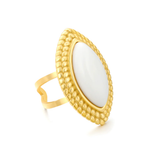 Tresoli Stainless Steel Gold Color PVD White Agate Marquise Stones Adjustable Ring