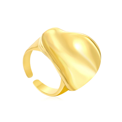 Tresoli Stainless Steel Gold Color PVD Polished Wave Design Open Adjustable Ring