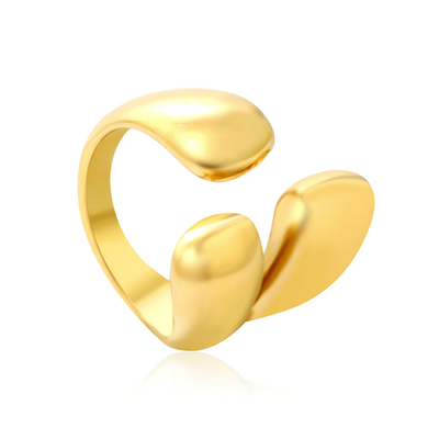 Tresoli Stainless Steel Gold Color PVD Irregular Polished Water Drop Form Adjustable Ring